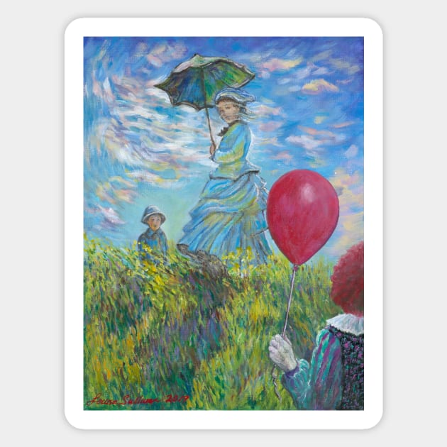 Woman with a Parasol, Clown with a Balloon Sticker by LouiseSullivanArt